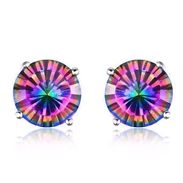 Feshionn IOBI Earrings Round Earrings Rainbow Fire Genuine Mystic Topaz Round Cut 2CTW IOBI Precious Gems Stud Earrings