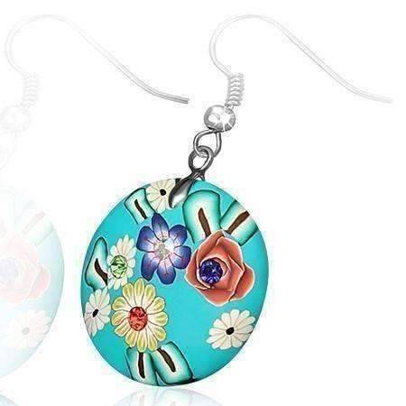 Feshionn IOBI Earrings Round Handcrafted Floral Cane Work Clay & CZ Earrings ~ Five Lively Colors to Choose From