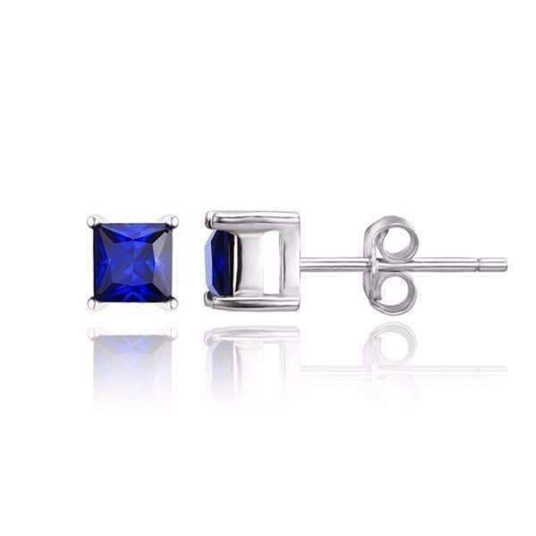 Feshionn IOBI Earrings Royal Blue Princess Cut 0.8 CT Simulated Sapphire Stud Earrings