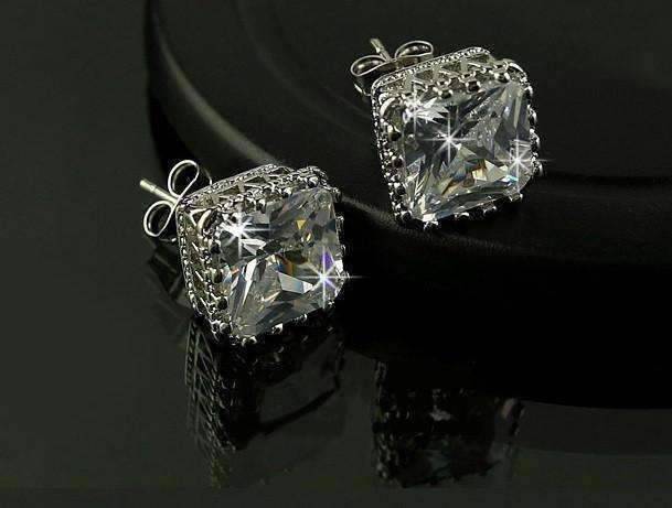 Feshionn IOBI Earrings Royal Princess 7mm Cut Simulated White Or Pink Sapphire Stud Earrings