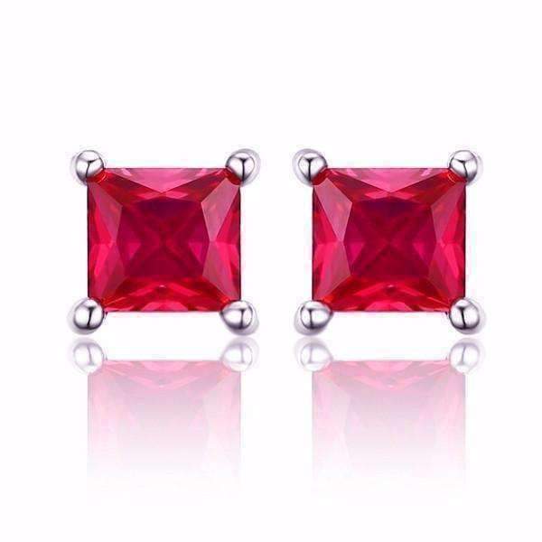 Feshionn IOBI Earrings Ruby Royal Red Princess Cut 0.8 CT Simulated Ruby Stud Earrings