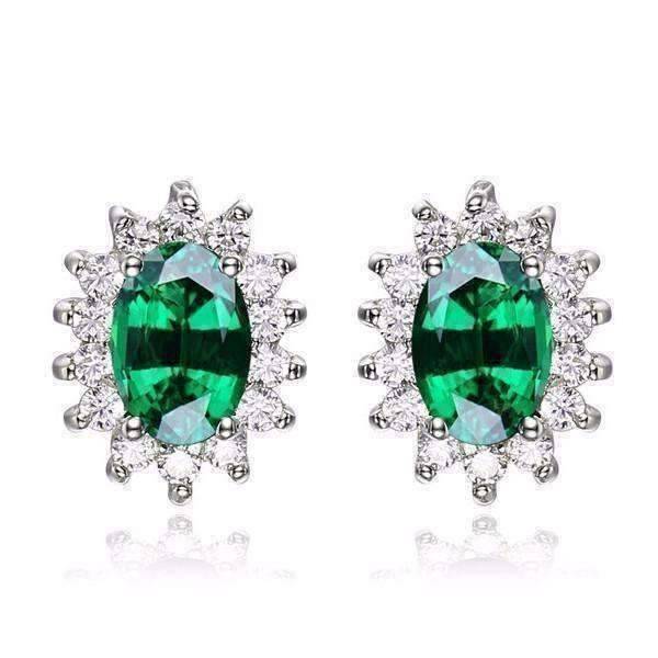 Feshionn IOBI Earrings Russian Emerald Earrings Russian Halo Oval Cut 1CTW Nano Simulated Emerald IOBI Precious Gems Earrings