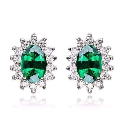 Feshionn IOBI Earrings Russian Emerald Earrings Russian Halo Oval Cut 1CTW Nano Simulated Emerald IOBI Precious Gems Earrings