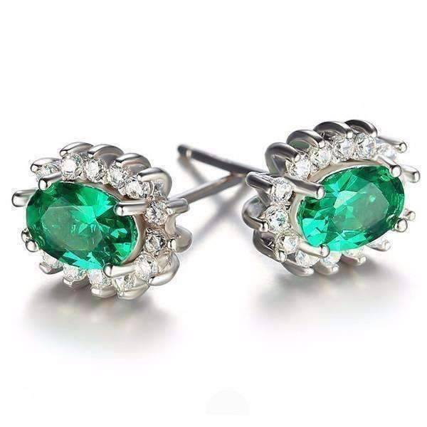 Feshionn IOBI Earrings Russian Halo Oval Cut 1CTW Nano Simulated Emerald IOBI Precious Gems Earrings