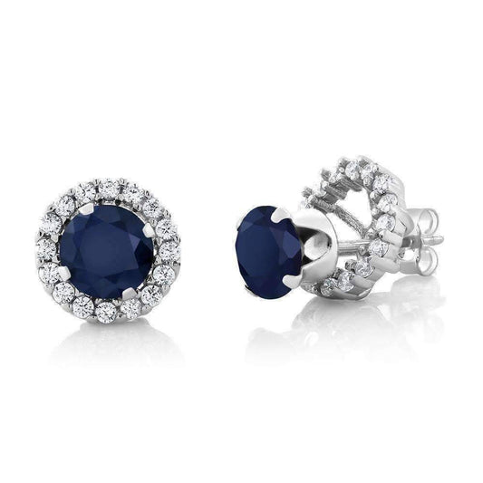 Feshionn IOBI Earrings Sapphire 2CTW Genuine Sapphire Stud With Removable Halo Jacket IOBI Precious Gems Earrings