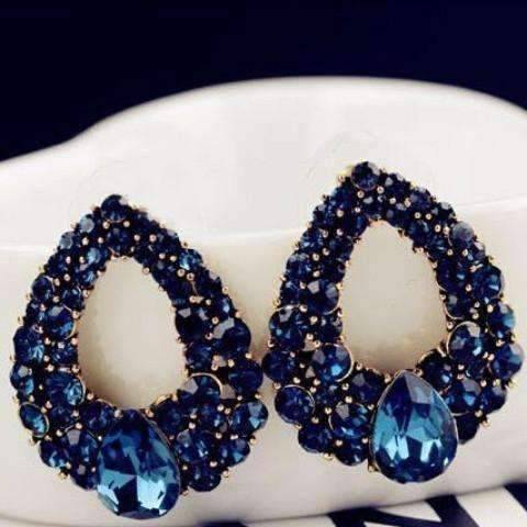 Feshionn IOBI Earrings Sapphire Blue Alluring Sapphire Blue Austrian Crystal Cocktail Earrings