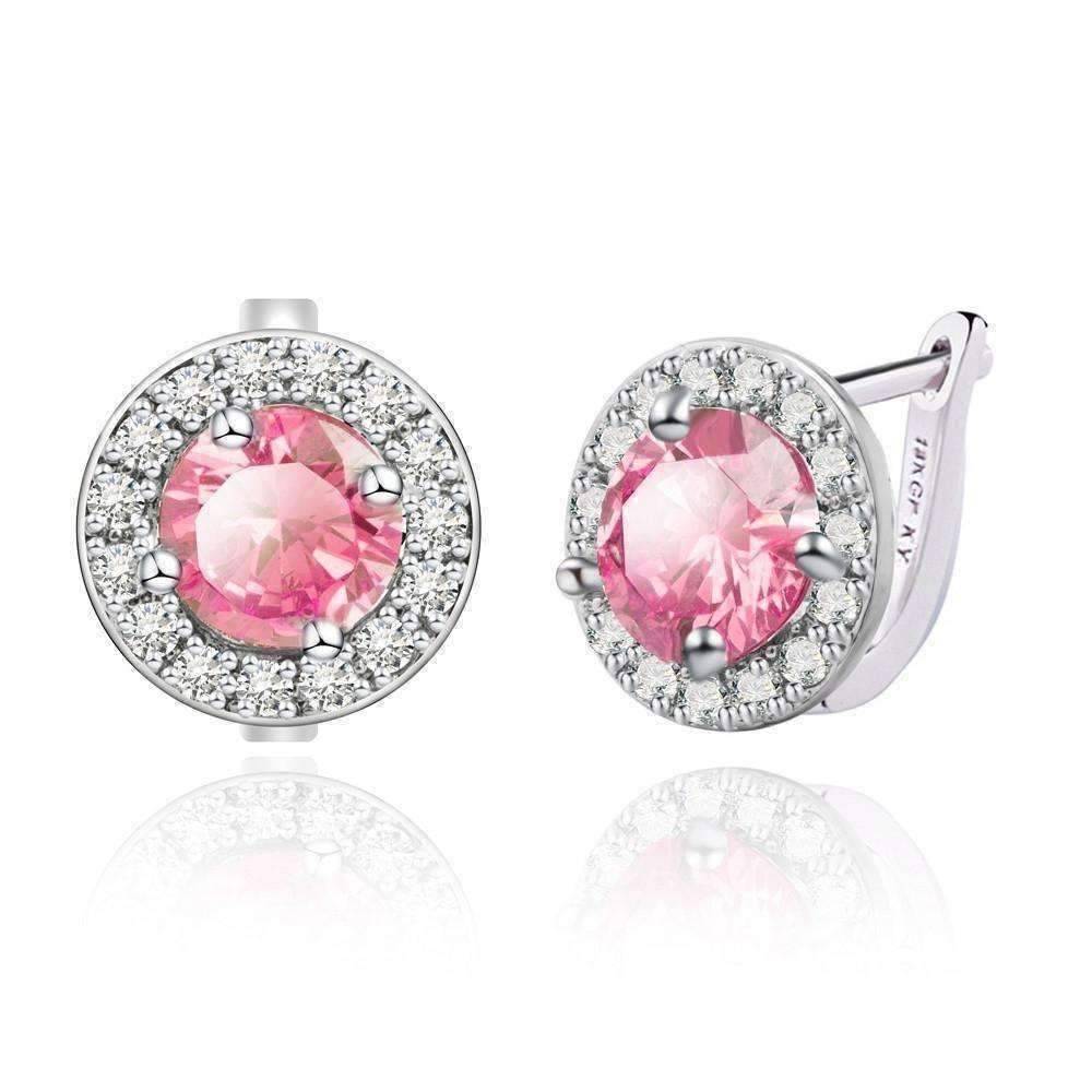 Feshionn IOBI Earrings Sapphire Pink ON SALE - Round Cut Halo Earrings in Five Elegant Colors