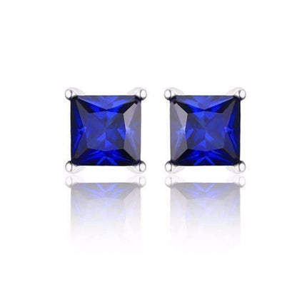 Feshionn IOBI Earrings Sapphire Royal Blue Princess Cut 0.8 CT Simulated Sapphire Stud Earrings