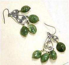 Feshionn IOBI Earrings Scroll Design Polished Bronze Green Jasper Drop Earrings
