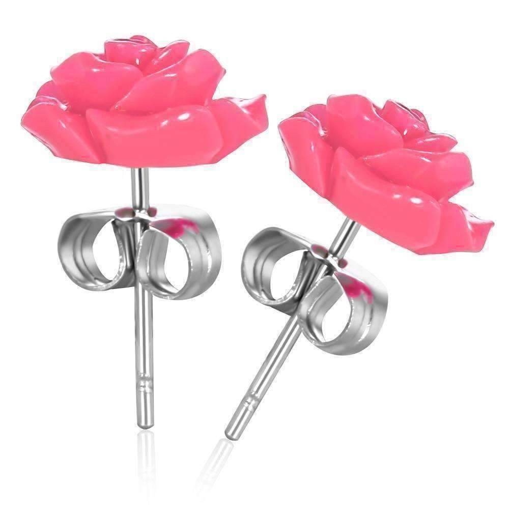 Feshionn IOBI Earrings Shimmering Pink Rose Stud Earrings