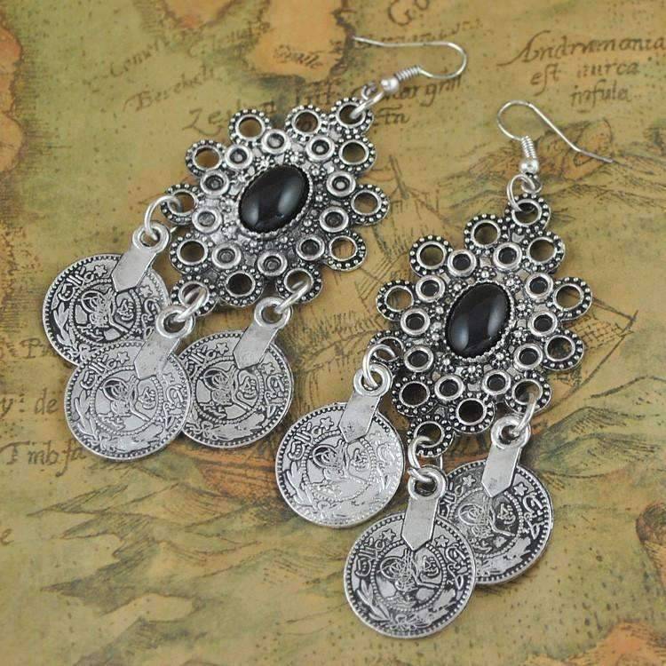 Feshionn IOBI Earrings Silver Noble Roman Dangling Coin Chandelier Earrings