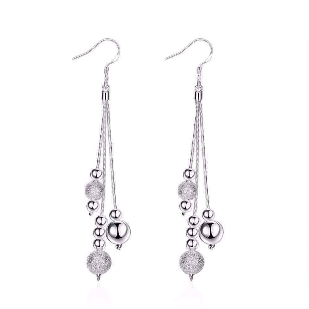 Feshionn IOBI Earrings Silver ON SALE - Triple Strand Silver Beaded Chains French Hook Earrings