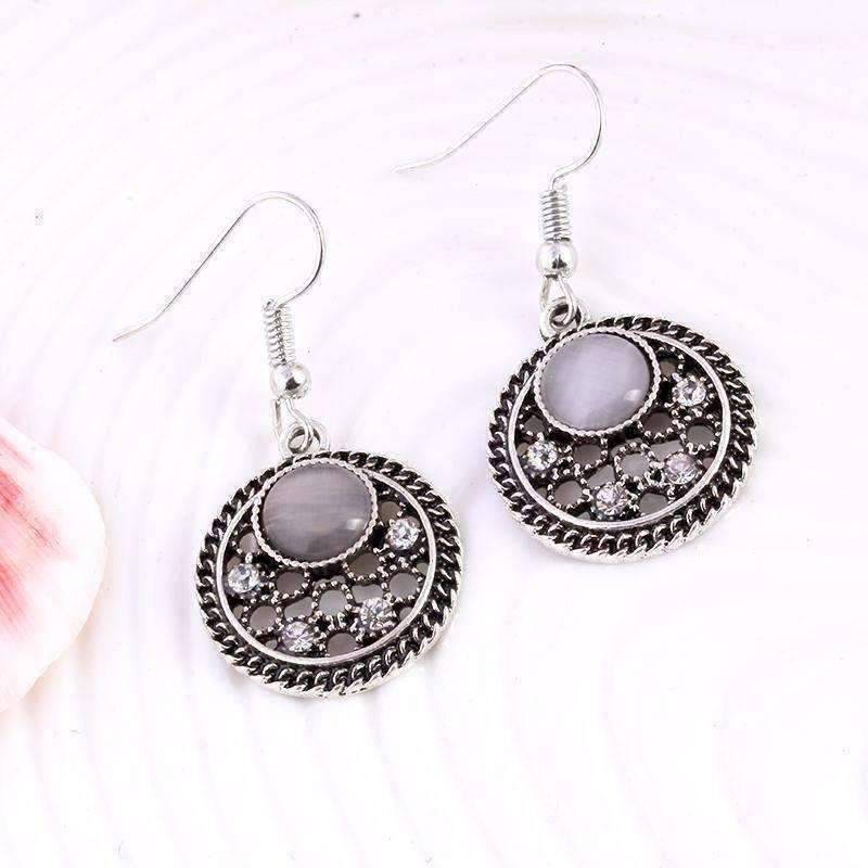 Feshionn IOBI Earrings Silver Patina ON SALE - Moonstones and Crystals Hook Earrings