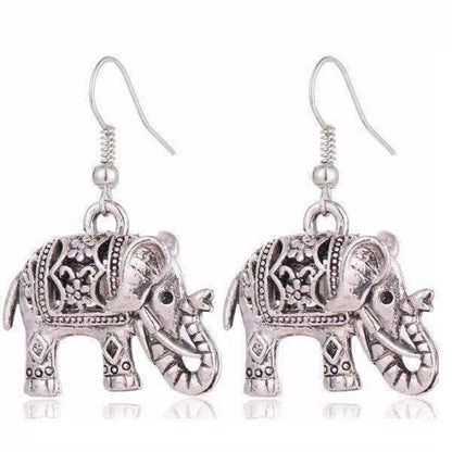 Feshionn IOBI Earrings Silver Patina ON SALE - Sacred Elephant Openwork Dangling Hook Earrings