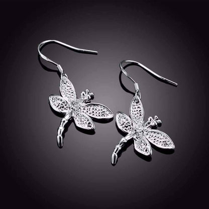 Feshionn IOBI Earrings Silver Sterling Silver Dragonfly Dangle Earrings