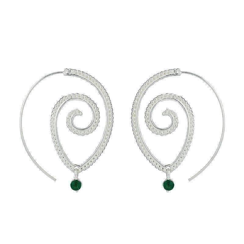 Feshionn IOBI Earrings Silver Tone Enlightened Jewel Accented Spiral Hoop Earrings in Silver or Gold Tone