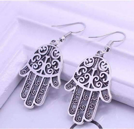 Feshionn IOBI Earrings Silver Traditional Hamsa Earrings