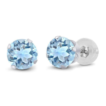 Feshionn IOBI Earrings Sky Blue 2.39CTW Genuine Sky Blue Topaz IOBI Precious Gems Stud Earrings