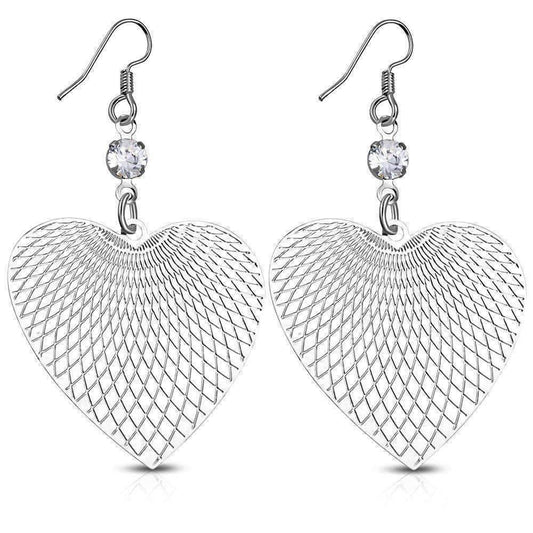 Feshionn IOBI Earrings Stainless Steel Graphic Hearts Diamond Etched Stainless Steel Earrings With CZ Accents