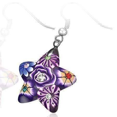 Feshionn IOBI Earrings Star Handcrafted Floral Cane Work Clay & CZ Earrings ~ Two Lively Colors to Choose From