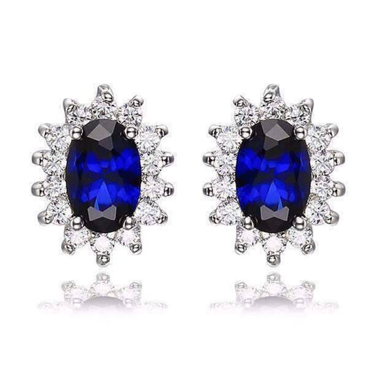 Feshionn IOBI Earrings Swiss Blue Earrings Swiss Blue Oval Cut 1CTW Simulated Sapphire IOBI Precious Gems Halo Earrings