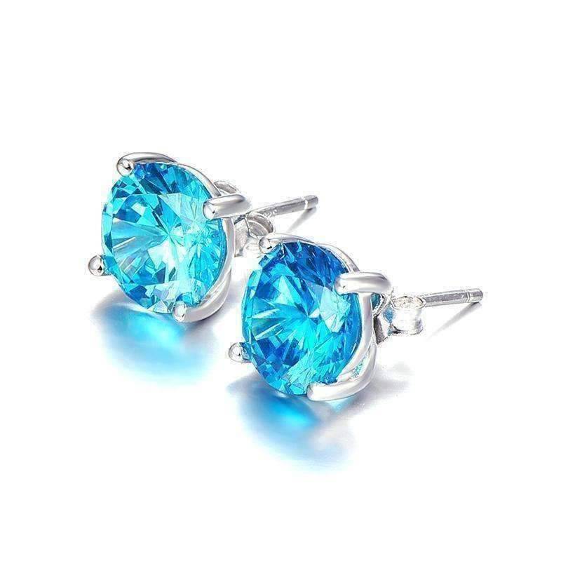Feshionn IOBI Earrings Tahitian Blue 5.9CT Round Blue Topaz IOBI Precious Gems Stud Earrings
