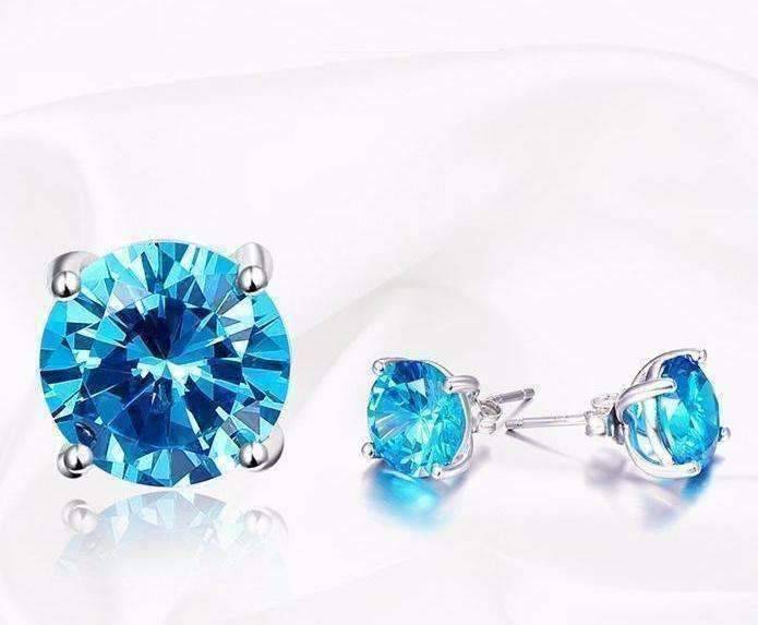 Feshionn IOBI Earrings Tahitian Blue 5.9CT Round Blue Topaz IOBI Precious Gems Stud Earrings