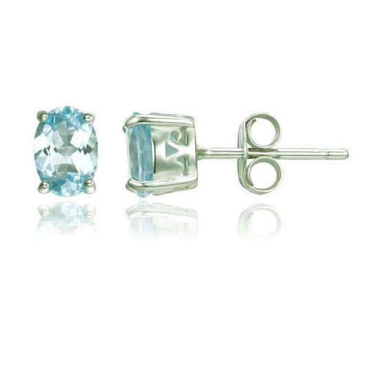 Feshionn IOBI Earrings Topaz Oval Earrings Ice Blue Genuine Topaz Oval Cut 1.8 CT IOBI Precious Gems Stud Earrings