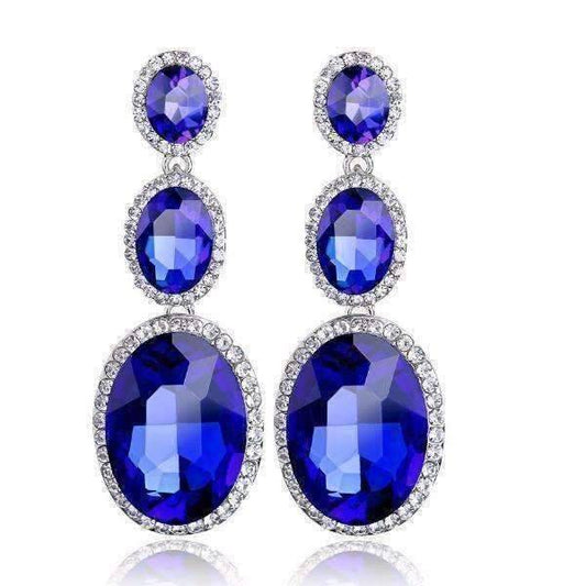 Feshionn IOBI Earrings Twilight Blue ON SALE - Evening Elegance Triple Crystal Drop Earrings - Two Colors To Choose