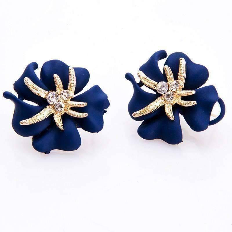 Feshionn IOBI Earrings Violet Blue Golden Blossoms Shimmering Stud Earrings