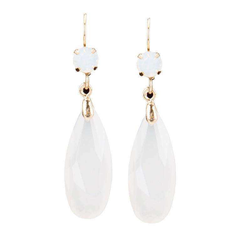 Feshionn IOBI Earrings White Fascinating Long Teardrop Bead and CZ Dangle Earrings ~ Six Colors to Choose!