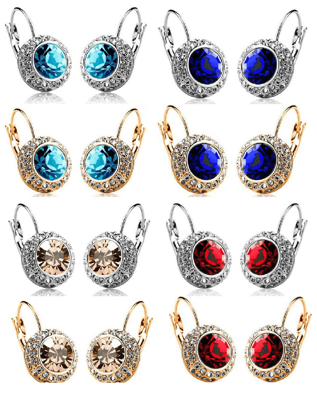 Feshionn IOBI Earrings White Gold / Aqua Colorful Bezel Set IOBI Crystals Earrings