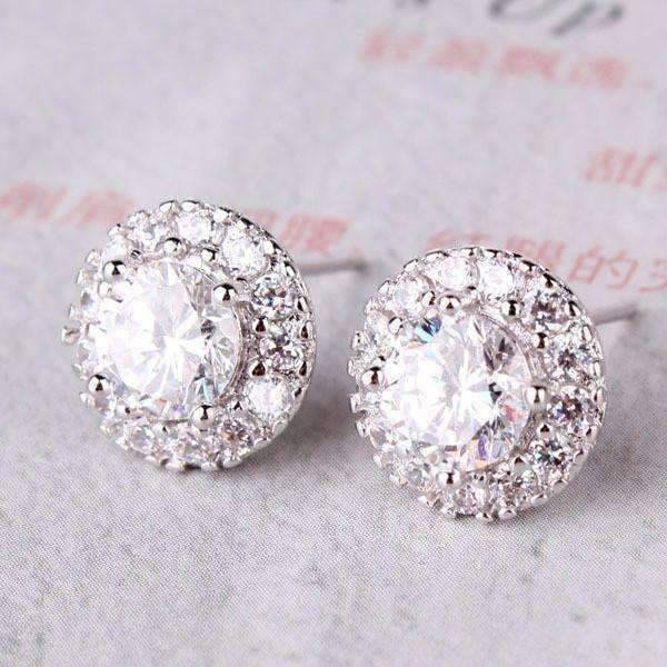 Feshionn IOBI Earrings White Gold Crystal Solitaire Stud Earrings with Removable Halo Jacket
