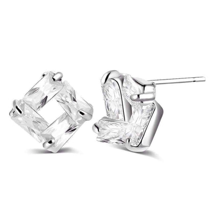 Feshionn IOBI Earrings White Gold Diamond Effect Austrian Crystal Square Stud Earrings