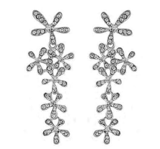 Feshionn IOBI Earrings White Gold Flower Crystal Drop Chandelier Earrings in Yellow or White Gold