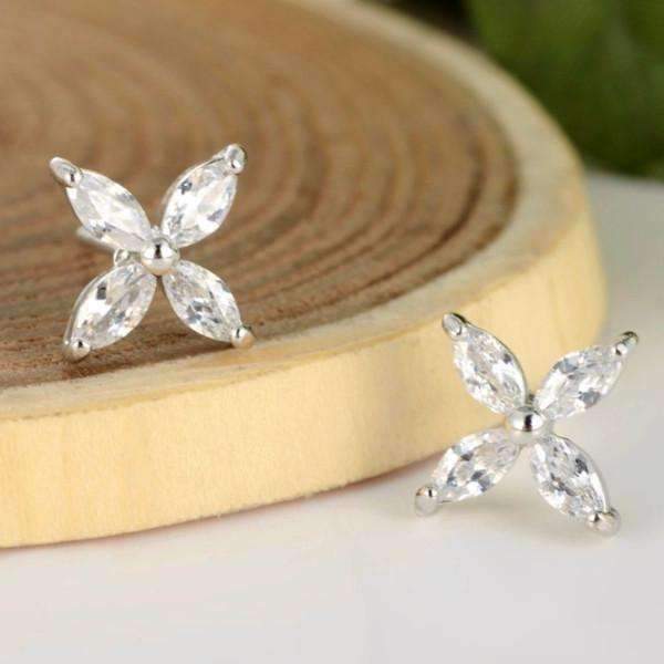 Feshionn IOBI Earrings White Gold ON SALE - Four Petals Austrian Crystal Flower Stud Earrings