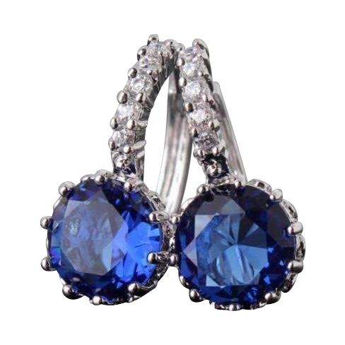Feshionn IOBI Earrings White Gold plated ON SALE - Sapphire Blue Solitaire White Or Yellow Gold Hoop Earrings