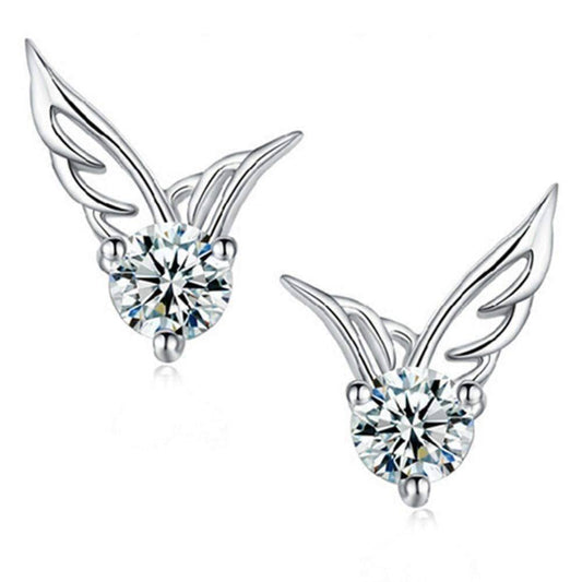 Feshionn IOBI Earrings White Gold Tiny Wings Austrian Crystal Stud Earrings