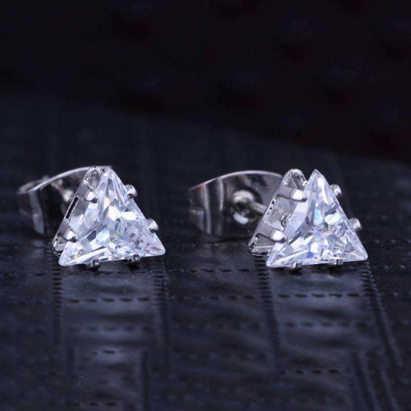 Feshionn IOBI Earrings White Gold Trinity Trillion Cut Austrian Crystal Triangle Stud Earrings