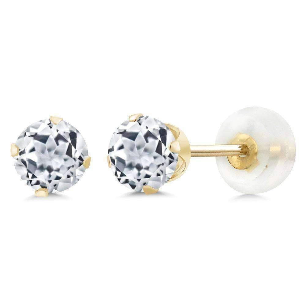Feshionn IOBI Earrings White Topaz 1.20CTW Genuine White Topaz IOBI Precious Gems Stud Earrings