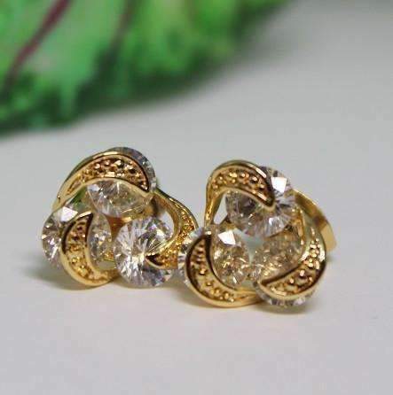 Feshionn IOBI Earrings Yellow Gold 3 Crystal 18k Gold Spiral Love Knot Earrings