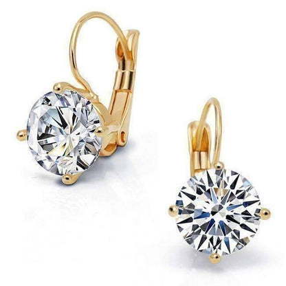 Feshionn IOBI Earrings Yellow Gold Bold 7 CTW Solitaire Leverback Earrings in Yellow, Rose or White Gold