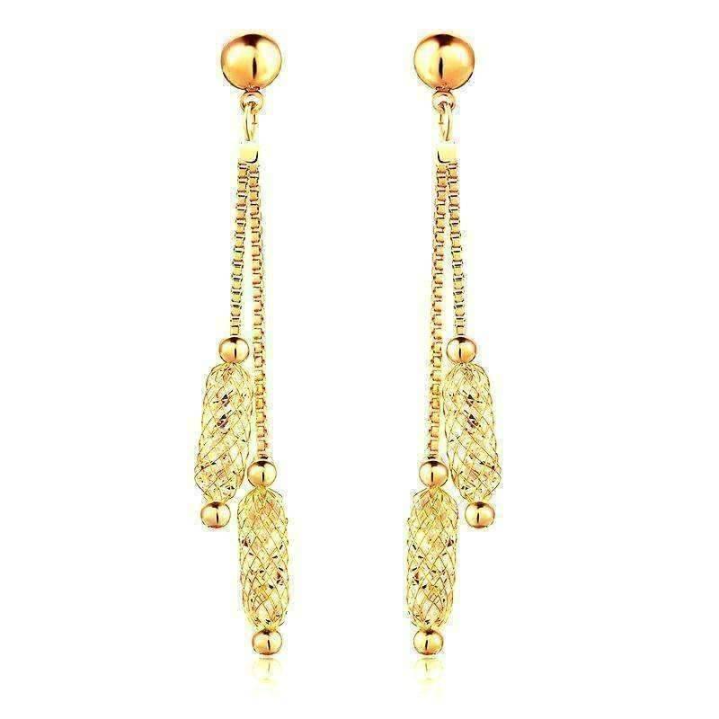 Feshionn IOBI Earrings Yellow Gold Glistening Stardust Crystals Rose Gold Or Yellow Gold Dual Dangling Chain Drop Earrings