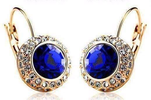 Feshionn IOBI Earrings Yellow Gold / Sapphire Colorful Bezel Set IOBI Crystals Earrings