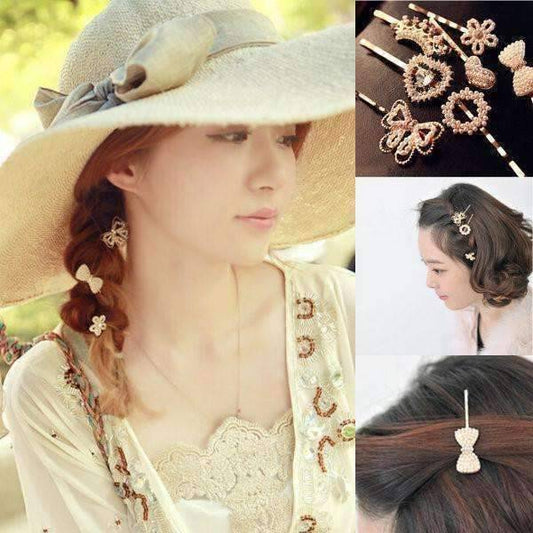 Feshionn IOBI Hair Jewelry Bow Dainty Dress Up Pearl and Crystal Hair Pins