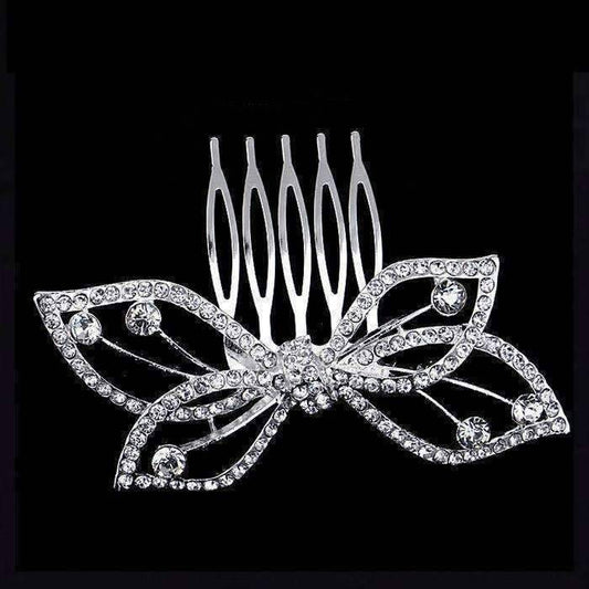 Feshionn IOBI Hair Jewelry Butterfly Bow Crystal and Silver Plated Hair Comb