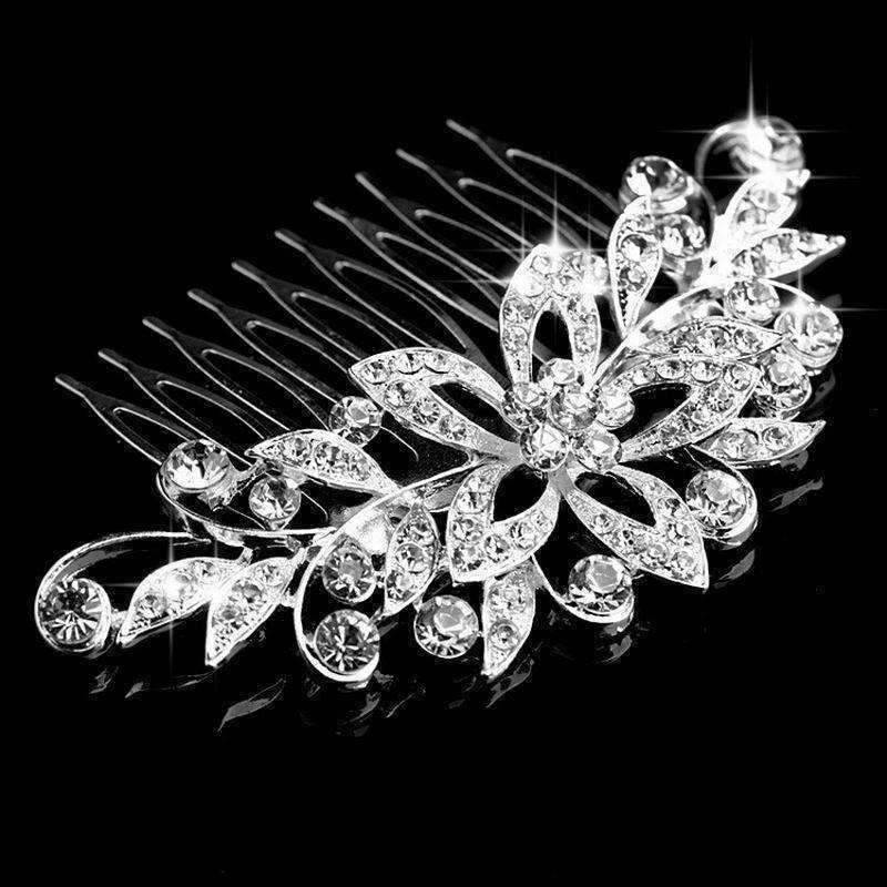 Feshionn IOBI Hair Jewelry Fantasy Flowers Crystal and Silver Plated Hair Comb