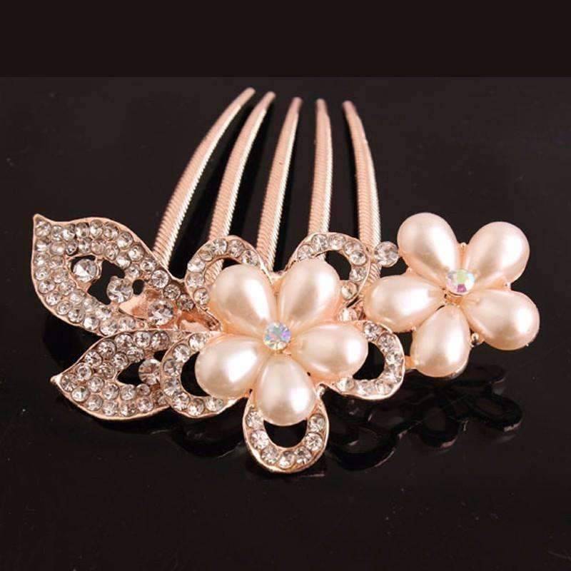Feshionn IOBI Hair Jewelry Gold Bouquet Crystal and Pearl Flower Gold Plated Hair Comb