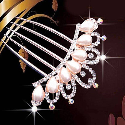 Feshionn IOBI Hair Jewelry Gold Princess Pearl and Crystal Crown Gold Plated Hair Comb