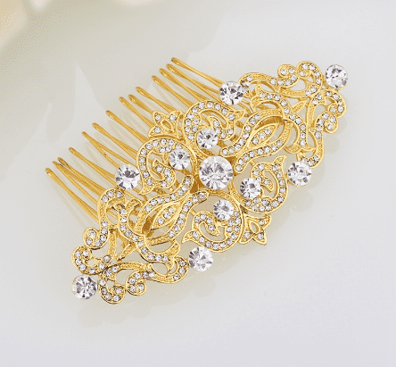 Feshionn IOBI Hair Jewelry Gold Vintage Style Crystal and Filigree Hair Comb